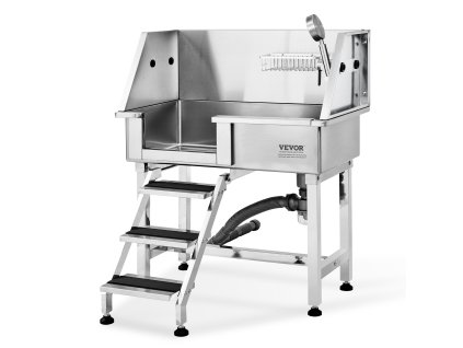 Kúpacia vaňa pre psy 864 mm, nerezová, s rampou, zásuvkou a batériou