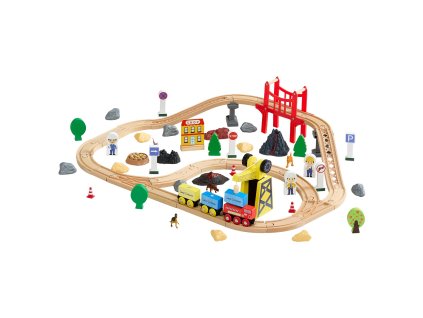 Drevená vláčiková súprava 70 ks s magnetickým žeriavom pre 3–8 rokov