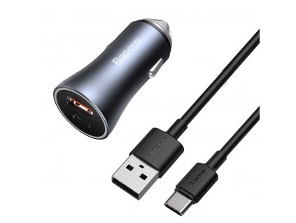 Nabíječka do auta Baseus Golden Contactor Pro, USB+USB-C, QC4.0+, PD, SCP, 40 W (šedá)