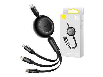 Baseus Bright Mirror 4, kabel USB-C 3 v 1 pro micro USB / USB-C / Lightning 100 W / 3,5 A 1,1 m (černý)