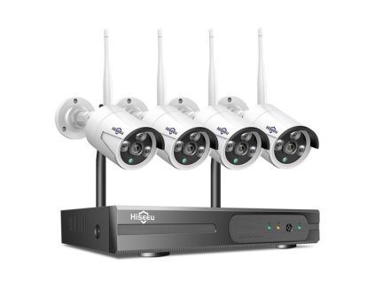 Hiseeu Wireless Security Camera System with 10CH NVR, One-Way Audio, 4Pcs 5MP Outdoor/Indoor WiFi Surveillance Cameras, HD Video, Human Detection, IR Night Vision, IP 66 Waterproof, No HDD