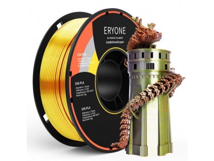 ERYONE Triple-Color Silk PLA Filament for 3D Printers, 1.75mm Accuracy +/- 0.03 mm, 1kg (2.2LBS)/Spool - Gold + Silver + Copper