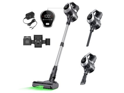 MOOSOO YC1 Cordless Vacuum Cleaner, 12kPa High Suction, Up to 40min Runtinte, LED Display, Multi-Cyclone Filtration System, 0.8L Dustbin, Flexible Swivel Head, Green Light, Ergonomic Telescopic Tube, for Hard Floor Pet Hair Carpet