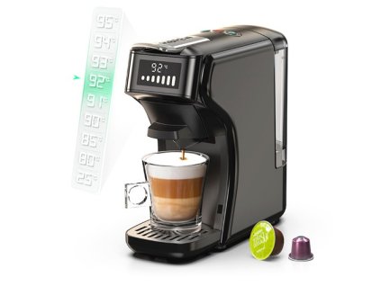 HiBREW H1B 5-in-1 Pods Coffee Maker, 600ml Water Tank, 19 Bar Pressure Extraction, Cold/Hot Mode, LED Indicator, for Kcup*/Nes*/DG*/Espresso Powder, Black