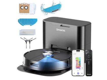 SmartAI S8 Pro Robot Vacuum Cleaner with Base Station, 5000Pa Suction Power, 380ml Water Tank, 3L Dustbin, 45+ Days Dust Storage, Remote/Voice/App Control