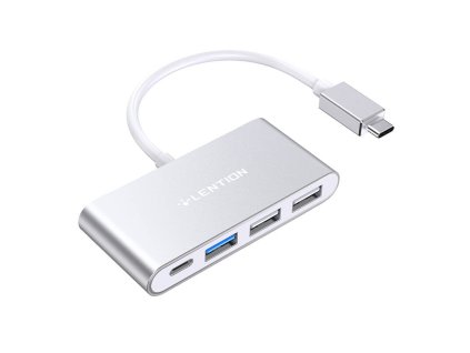 Lention 4v1 Hub USB-C na USB 3.0 + 2x USB 2.0 + USB-C (strieborný)