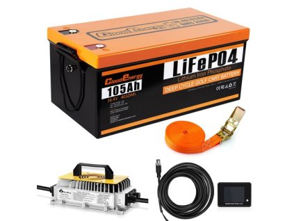 Cloudenergy 36V(38.4V) 105Ah LiFePO4 Golf Cart Battery, with 20A Charger, 4032Wh Energy, Built-in 200A Bluetooth BMS, 8064W Max. Load Power, Touch Monitor, 6000+ Cycles, for Golf Carts, Trolling Motor