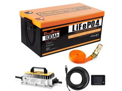Cloudenergy 48V(51.2V) 100Ah LiFePO4 Golf Cart Battery, with 20A Charger, 5120Wh Energy, Built-in 200A Bluetooth BMS, 10240W Max. Load Power, Touch Monitor, 6000+ Cycles, for Golf Carts, Trolling Motor