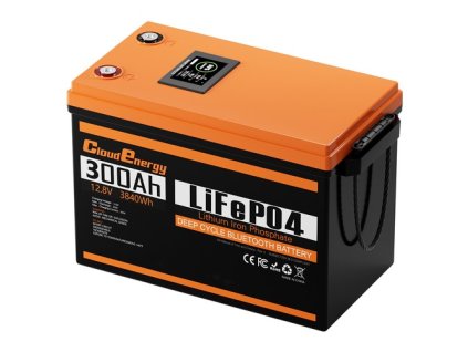 Cloudenergy 12V 300Ah LiFePO4 Battery Pack Backup Power, 3840Wh Energy, 6000+ Cycles, Built-in 200A BMS, LCD Screen, Support in Series/Parallel, Replacing Most of Backup Power, RV, Boats, Solar, Trolling motor, Off-Grid