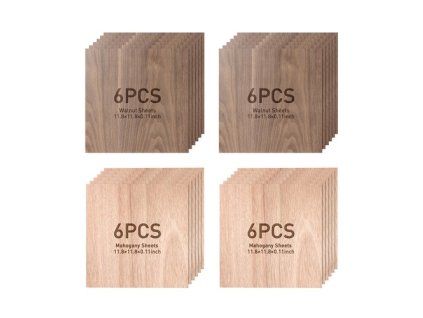 Mecpow 12pcs Mahogany Sheets + 12pcs Walnut Sheets, 300*300*3mm (11.8*11.8*0.11inch)