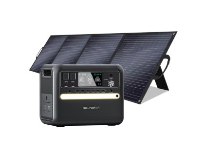 TALLPOWER V2400 Portable Power Station + TALLPOWER TP200 200W Foldable Solar Panel, 2160Wh LiFePo4 Solar Generator, 2400W AC Output, Adjustable Input Power, PD 100W USB-C, UPS Function, LED Light, 13 Outputs - Black