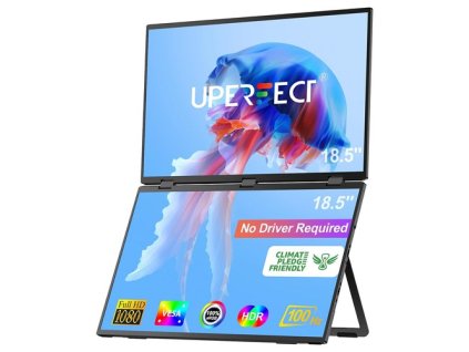 UPERFECT Delta Max 18.5-inch Dual Screen Portable Monitor, 1920*1080 IPS Screen, 100Hz Refresh Rate, 100% sRGB, Built-in Speaker, Driver Free, 360° Folding, Adjustable Stand & VESA Mountable, Screen Extender for Laptop PC Phone Game Console - EU Plug