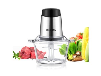 BioloMix P6001 500W Electric Meat Chopper, 1.8L Glass Bowl Food Processor Grinder, Two Speeds, for Vegetables Onion Garlic
