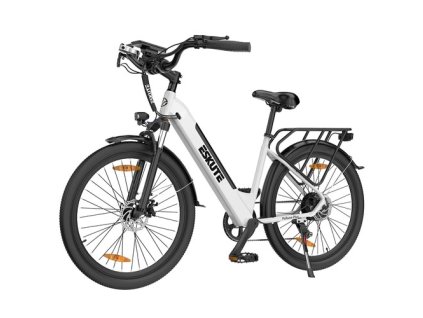 ESKUTE Polluno Plus Electric Bike, 250W Motor, 36V 20Ah Battery, 26*1.75-inch, 25km/h Max Speed, 100km Range, Mechanical Disc Brakes, Shimano 7-Speed - White
