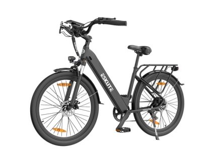 ESKUTE Polluno Plus Electric Bike, 250W Motor, 36V 20Ah Battery, 26*1.75-inch, 25km/h Max Speed, 100km Range, Mechanical Disc Brakes, Shimano 7-Speed - Black