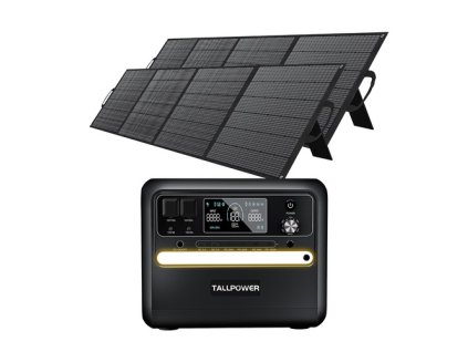 TALLPOWER V2400 Portable Power Station + 2x TP400 400W Portable Solar Panel, 2160Wh LiFePo4 Solar Generator, 2400W AC Output, Adjustable Input Power, PD 100W USB-C, UPS Function, LED Light, 13 Outputs - Black