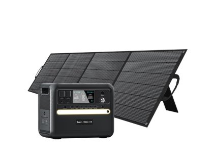 TALLPOWER V2400 Portable Power Station + 1x TP400 400W Portable Solar Panel, 2160Wh LiFePo4 Solar Generator, 2400W AC Output, Adjustable Input Power, PD 100W USB-C, UPS Function, LED Light, 13 Outputs - Black