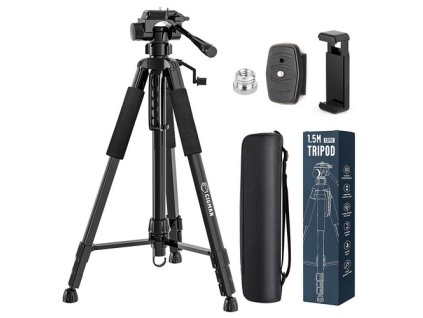 CIGMAN CTP01 1.5m/59inch Laser Level Tripod, with 3-Way Swivel Pan Head and Phone Holder, Quick Release Plate with 1/4" Screw Mount & 5/8" UNF Adapter Nut