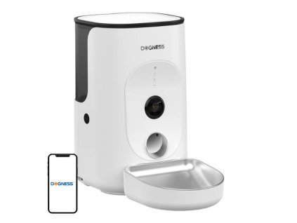 Inteligentní dávkovač krmiva Dogness F15 WiFi 4 l s kamerou a miskou z nerezavějící oceli (bílý)