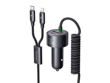 Mcdodo CC-0370 nabíječka do auta, USB-C, Lightning, 120 W, navíjecí kabely