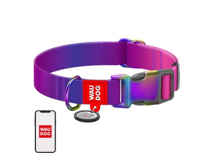 Nylonový obojek pro psy s QR kódem WAUDOG 15 mm široký, 25-35 cm dlouhý fialový