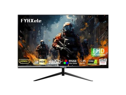 FYHXele FY24FHR 24 inch Gaming Monitor, 1920*1080 16:9 IPS Screen, 180Hz Refresh Rate, 1ms (MPRT) Response Time, 99% sRGB, AMD FreeSync & Adaptive-Sync, HDR10, 178° Viewing Angle, 75*75mm VESA Mountable