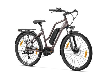 Touroll MA2 Electric Bike, 250W Mid-Drive Motor, 36V 13Ah Battery, 27.5” Tires, 25km/h Max Speed, 100km Max Range, Hydraulic Disc Brake, Suspension Fork with Lockout, Shimano 7-speed - Brown