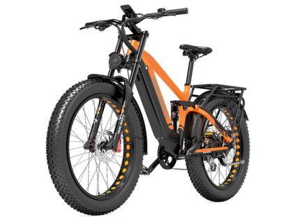 LANKELEISI Silvertip8 Electric Bike, 1000W Motor, 52V 20Ah Battery, 26*4 inch Tires, 52km/h Max Speed, 150km Range, Hydraulic Disc Brakes, Front Oil Spring Suspension & Pneumatic Rear Shock Absorber, Shimano 7-speed - Black Orange