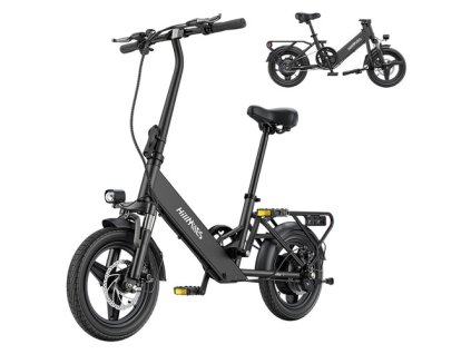 HillMiles Mile 1 Electric Bike, 250W Motor, 36V 10.4Ah Battery, 14 inch Tires, 25km/h Max Speed, 60km Range, Mechanical Disc Brakes, Front Fork Suspension - Black