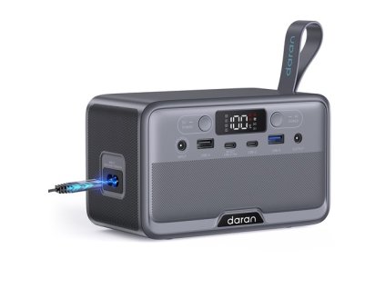 DaranEner YOUYO R100 100W Portable Power Station, 4x USB, 1x DC and 2x AC Ports, 89.6Wh LiFePO4, LED & Compact, Gray