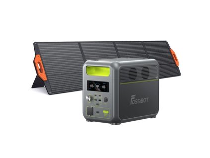 FOSSiBOT F1200 Portable Power Station + FOSSiBOT SP200 Foldable Solar Panel, 1024Wh Capacity, 1200W Rated Power, 3 LED Light Modes, 7 Output Ports, BMS Protection, <10ms Switchover, 5 Gears Input Regulator, EV-Grade LiFePO4 Battery, 4000+ Cycle Times