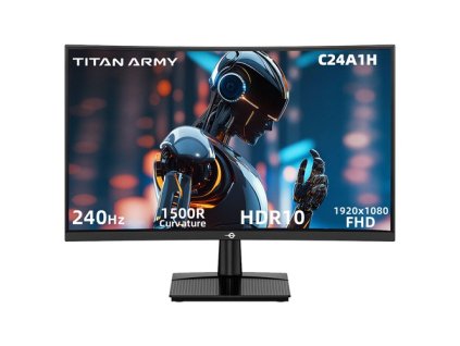 TITAN ARMY C24A1H Gaming Monitor, 23.6 inch 1500R Curved VA Screen, 1920*1080, 240Hz Refresh Rate, Dynamic OD, FreeSync, HDR10, 10 Scenario Modes, 96% sRGB, Game+, 1*HDMI 2.0, 1*DP1.2, 1*Audio, Low Blue Light