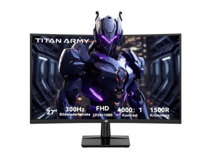 TITAN ARMY C27A1H Gaming Monitor, 27 inch 1500R Curved VA Screen, 1920*1080, 300Hz Refresh Rate,1ms GTG Response Time, FreeSync, HDR10, 4000:1 Contrast Ratio, Game+, Dynamic OD, 10 Scenario Modes, PBP & PIP Display, 2*HDMI2.0, 2*DP1.4, 1*Audio