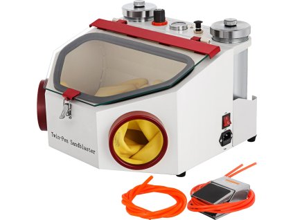 Dentálny pieskovač 2 perá 2 nádrže led svetlo veľké okno nožný pedál