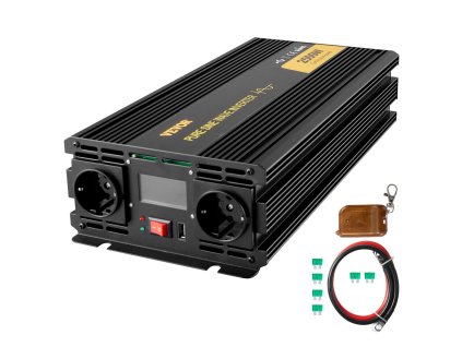 Menič 12 V DC na 230 V AC 2500 W, USB, diaľkové ovládanie, ochrany
