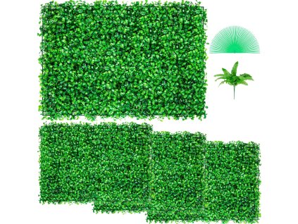 Panel z umelého buxusu 4 ks 24×16" 4 cm zelený na stenu a plot