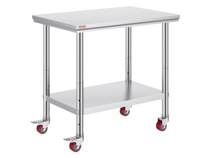 Pracovný nerezový stôl 36×24" s 4 kolieskami a nastaviteľnou policou