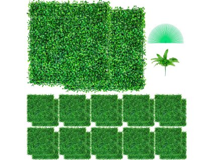 Umelý panel z buxusu 24 ks 10"×10" 4 cm zelený na dekor a plot