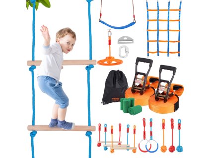 Detská prekážková dráha, 2×56ft slackliny, nosnosť 500lbs, 12 prekážok