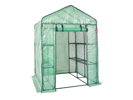 Choditeľný skleník 4.6×4.6×6.6 ft s policami, pe plášť, oceľový rám