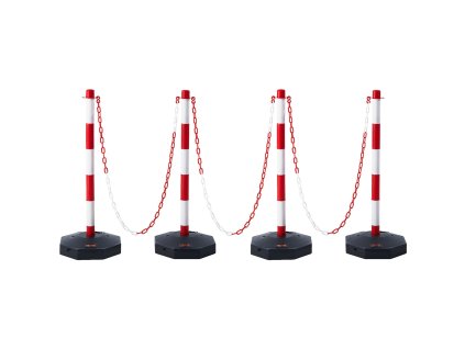 Nastaviteľné stĺpiky 4 ks, reťaz 2,44 m, plniteľná báza, červeno-biele