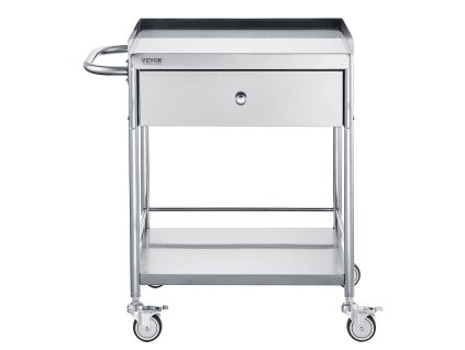 Nerezový dvojvrstvový vozík 99.8 kg, 360° tiché kolieska, zásuvka