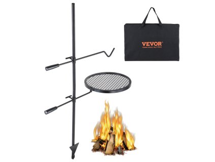 Otočný gril na táborák, oceľový nastaviteľný rošt na otvorený oheň