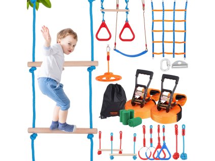 Prekážková dráha pre deti, 14 prekážok, 2×60 ft laná, nosnosť 500 lbs