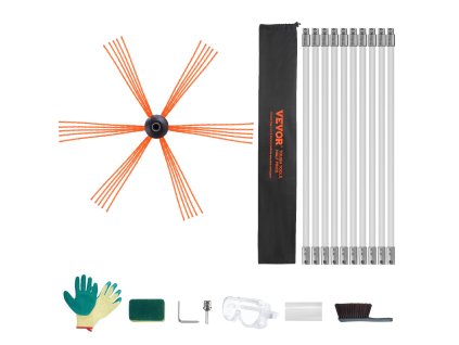 Sada na čistenie komína 10 m, 10 nylonových pružných prútov, 360° kefa