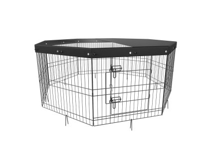 Skladacia ohrádka pre psy, 8 panelov, kovová, vrchný kryt, 24" výška