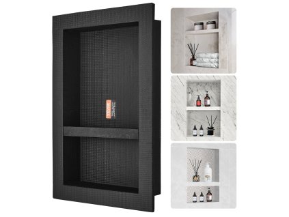 Sprchová nika 40.64×60.96 cm, dvojpolicová, zapustená, čierna