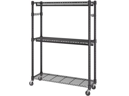 Stojan na oblečenie s kolieskami, 3 úrovne, 2 tyče, nosnosť 400 Lbs