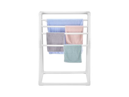 Stojan na uteráky 5 prútkov biely stojací pvc, 8 klipov, sieťka