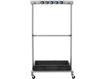 Stojan na záhradné náradie, 10 slotov, s háčikmi, na kolieskach